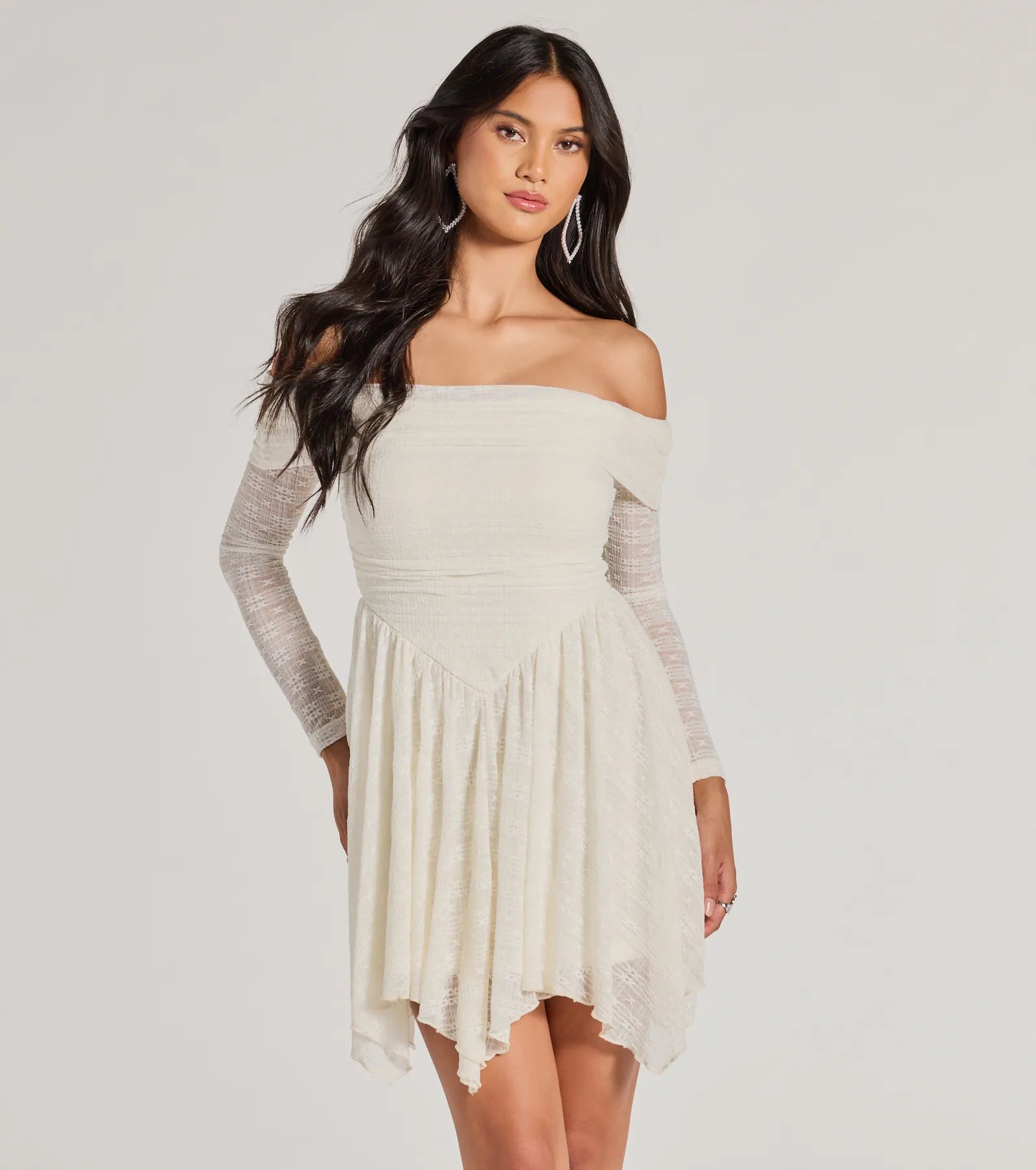 Breathable Comfort Bohemian Chic Lace Off-The-Shoulder Skater Dress