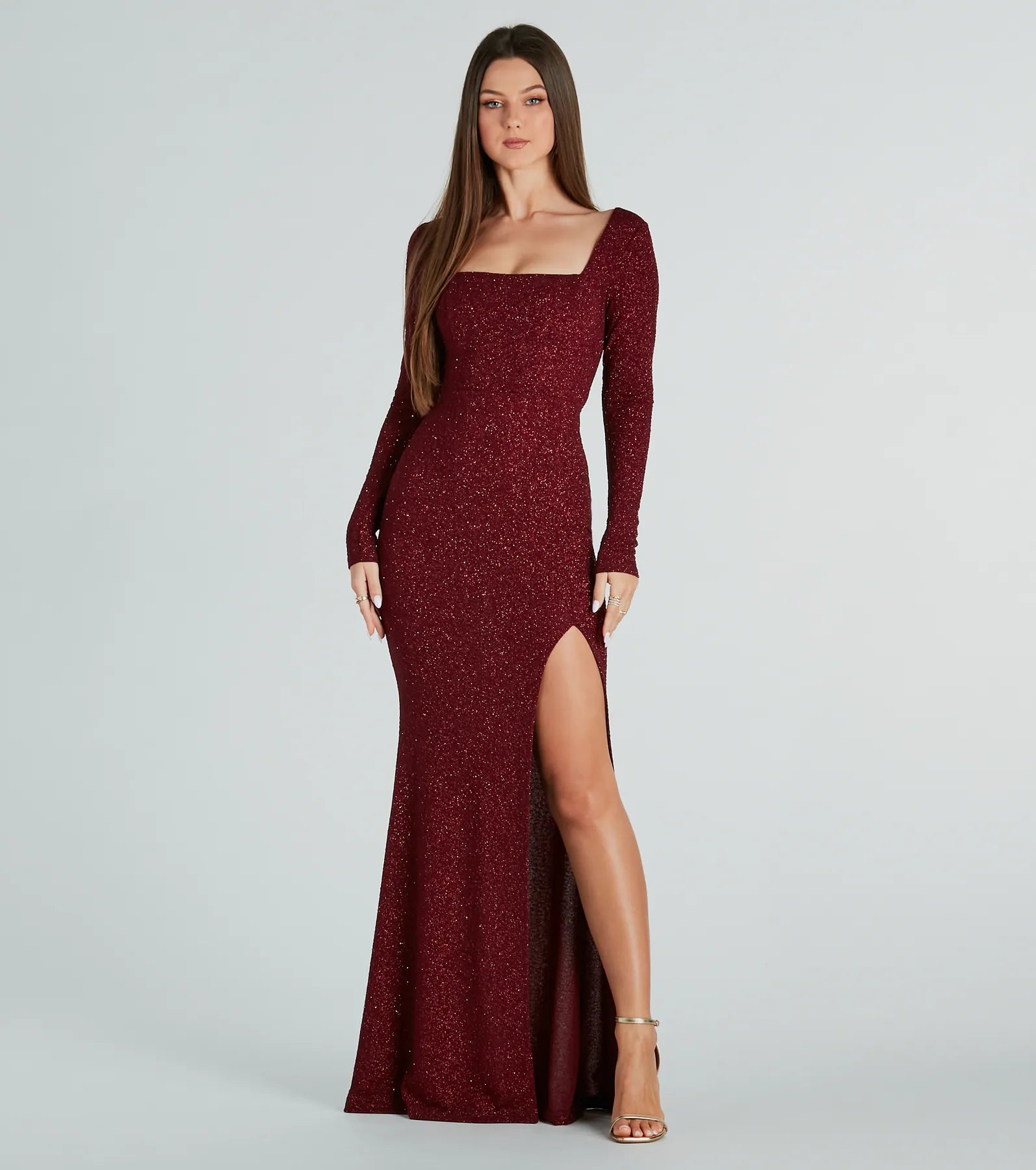Modern Chic Caris Formal Glitter Lace-Up Mermaid Dress