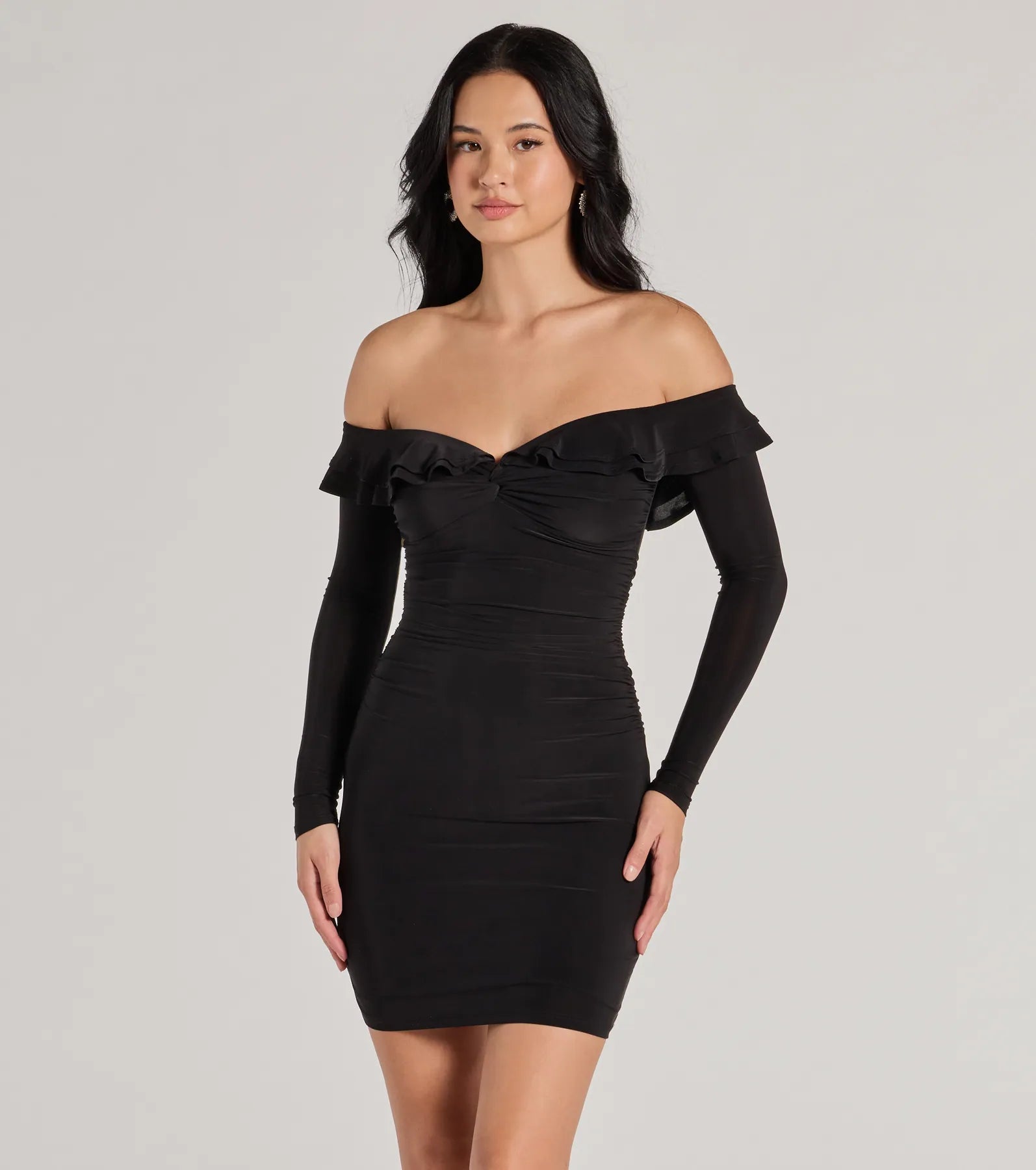 Sports Trend Charming Muse Off-The-Shoulder Ruffled Mini Dress