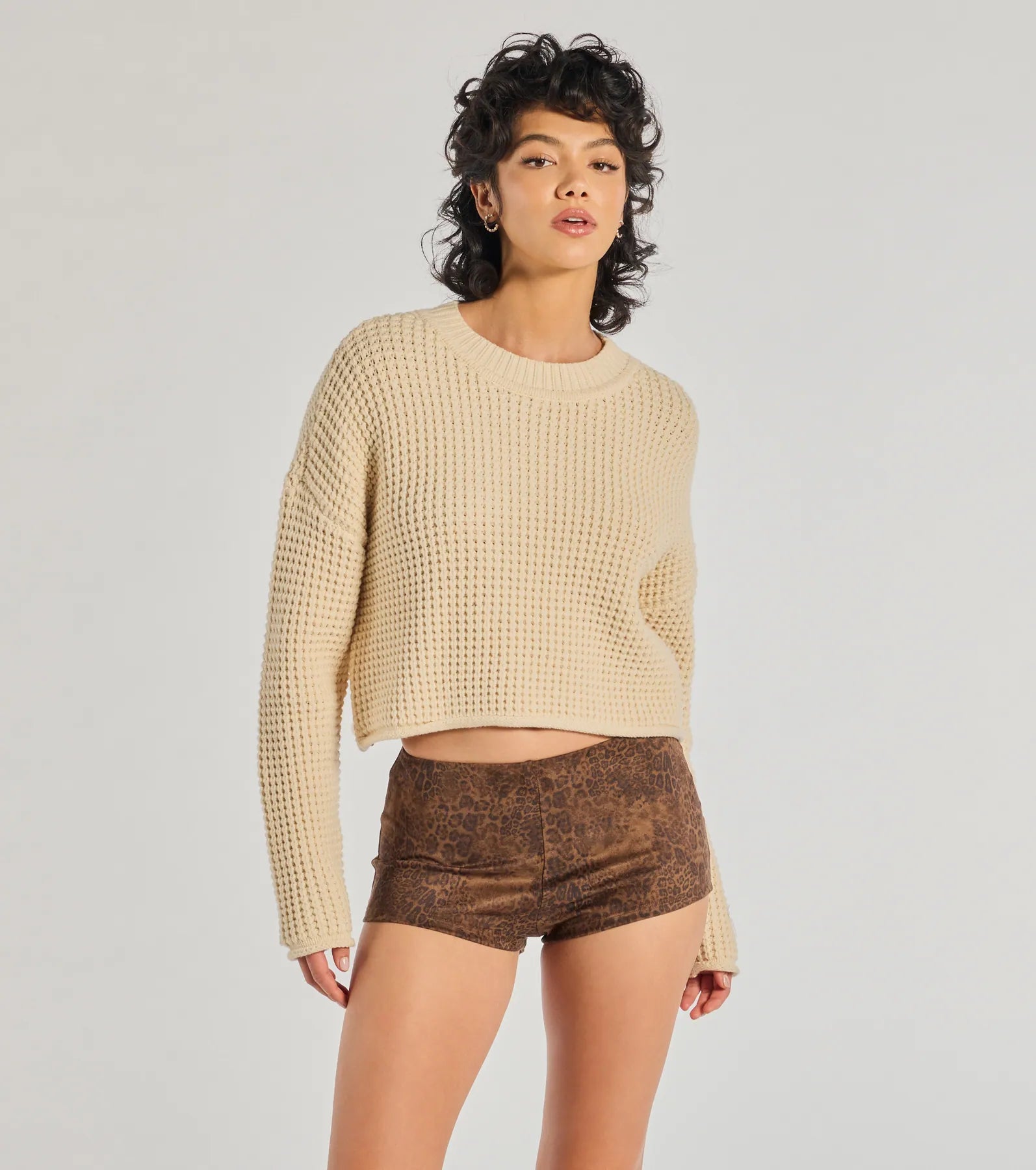 Everyday Chic Coziest Style Waffle Knit Crew Neck Sweater