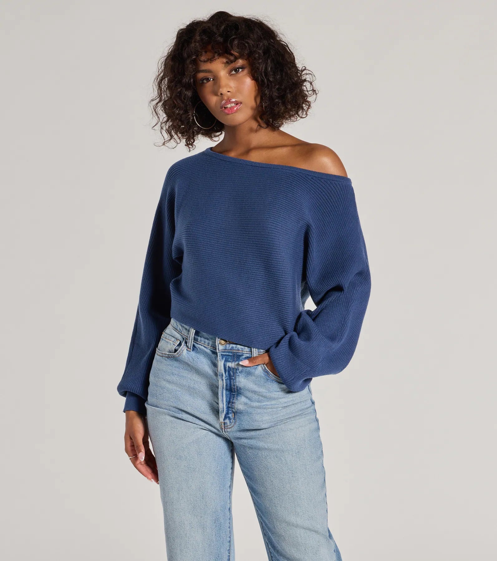 Advanced Design Cozy Cutie Ribbed Knit Boat Neck Sweater