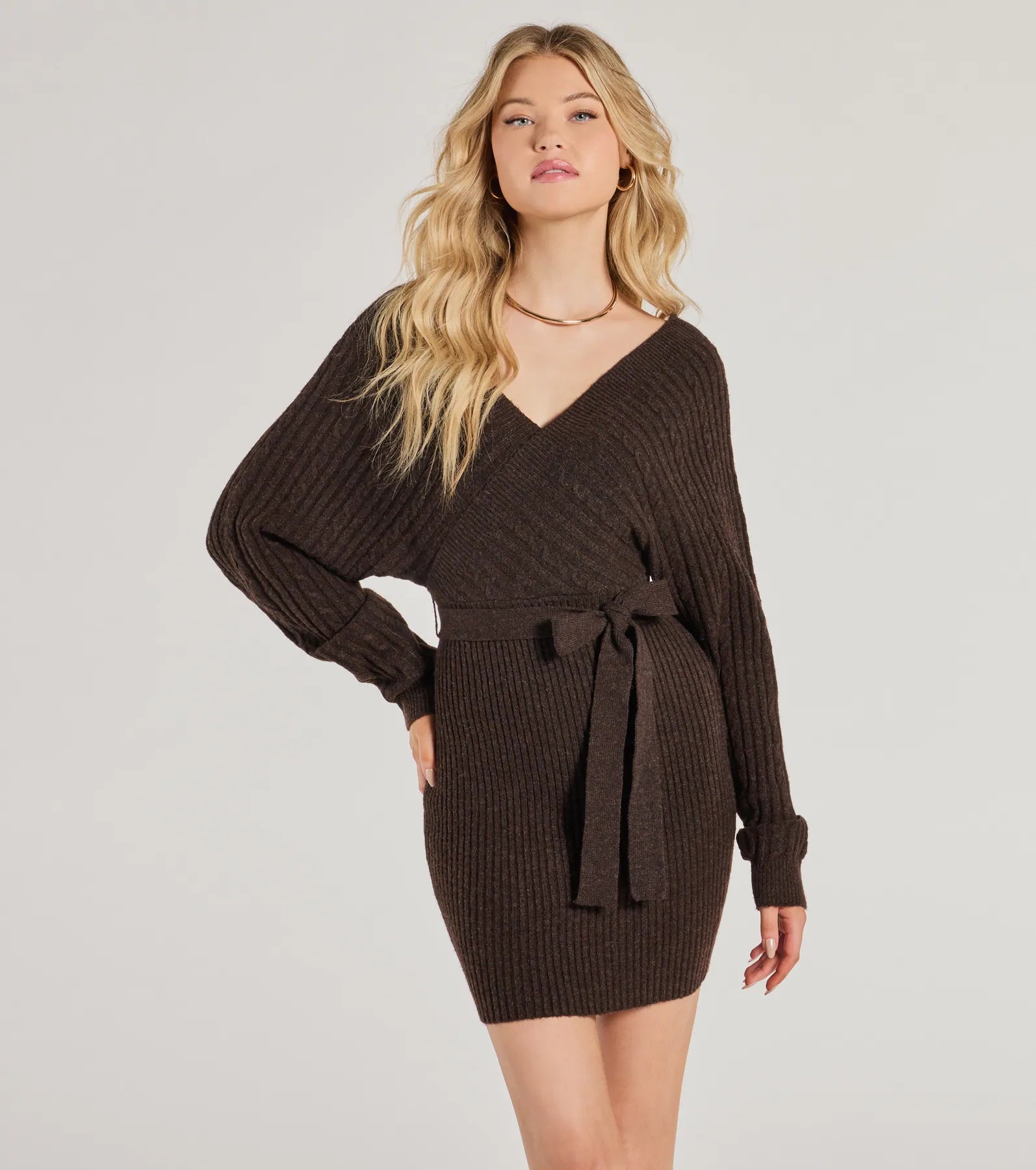 Fashionable Comfort Cozy Fave Cable Knit Long Sleeve Mini Dress