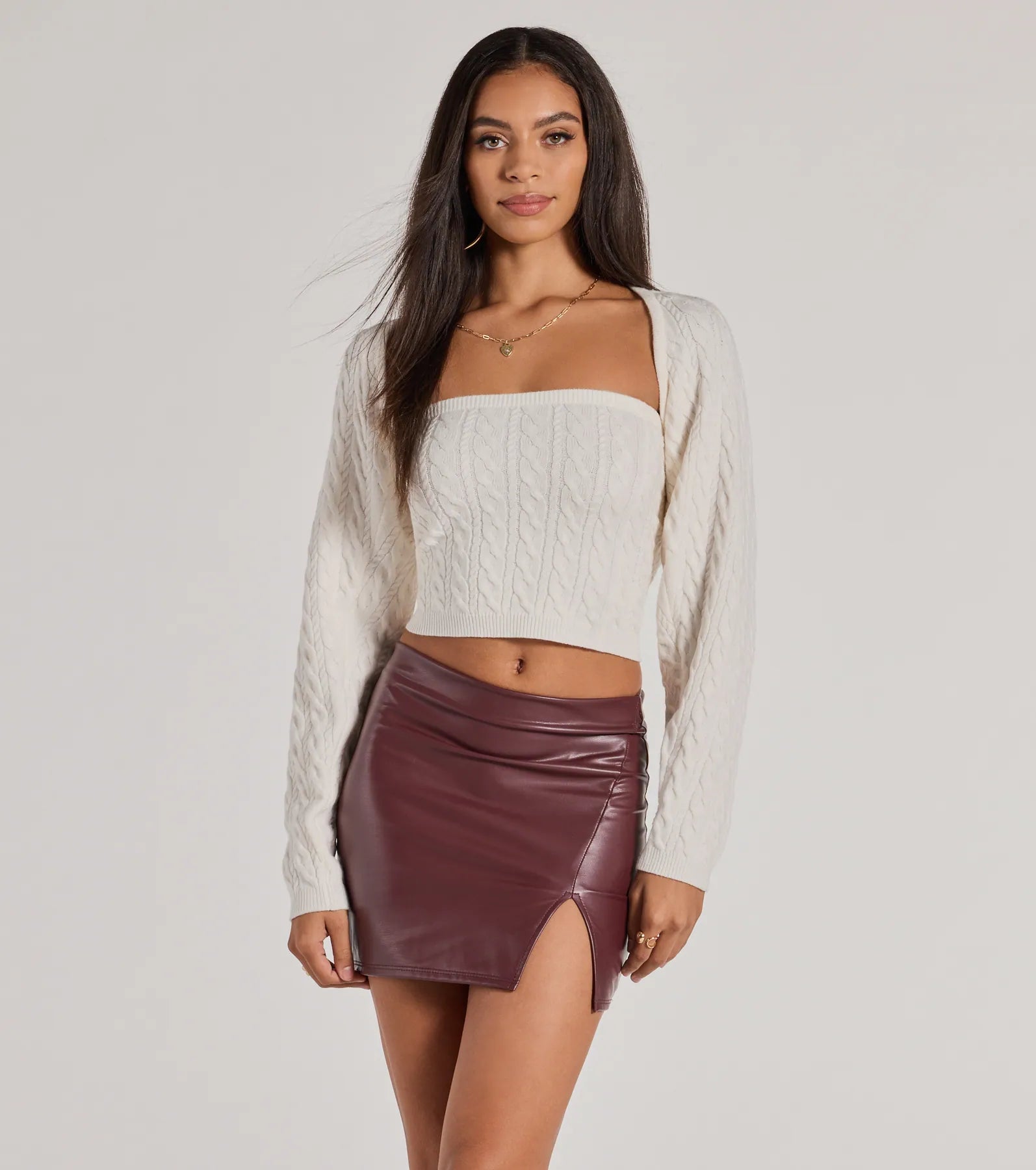 Street Cool Cozy Glam Cable Knit Long Sleeve Bolero