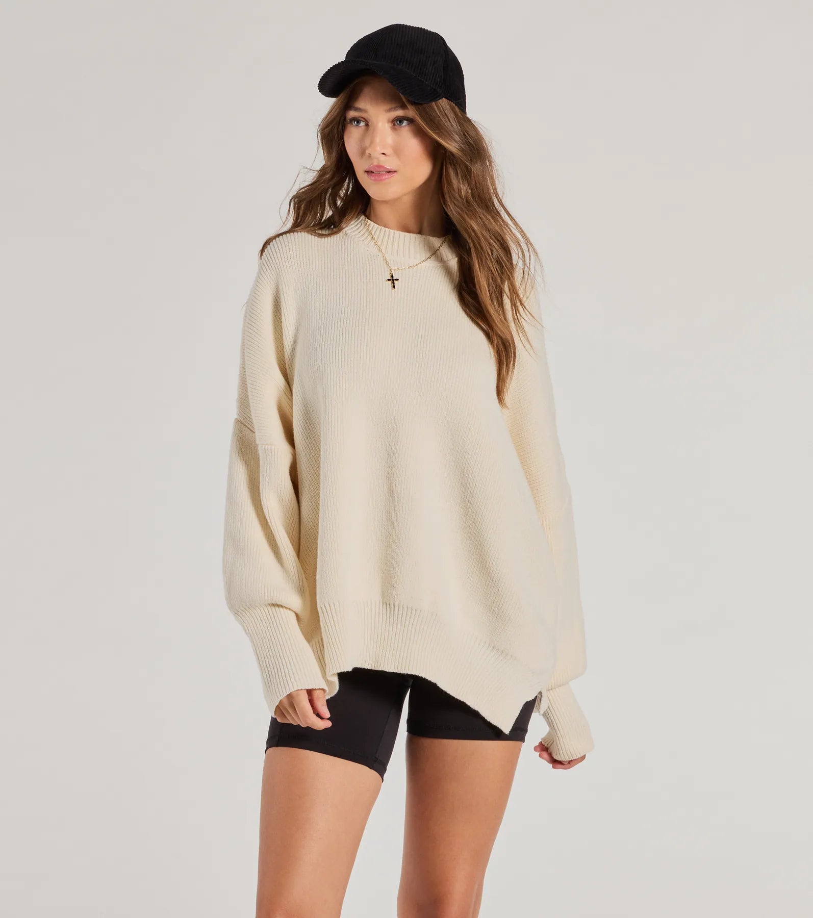 Light Dressing Cozy Style Ribbed Knit Oversized Sweater