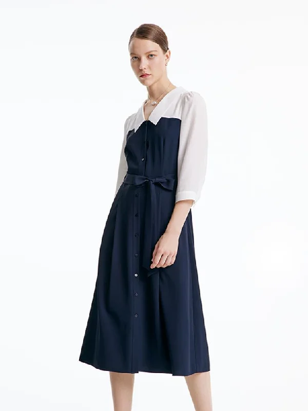 Trendy Wear Dark Navy Patchwork Midi Dress