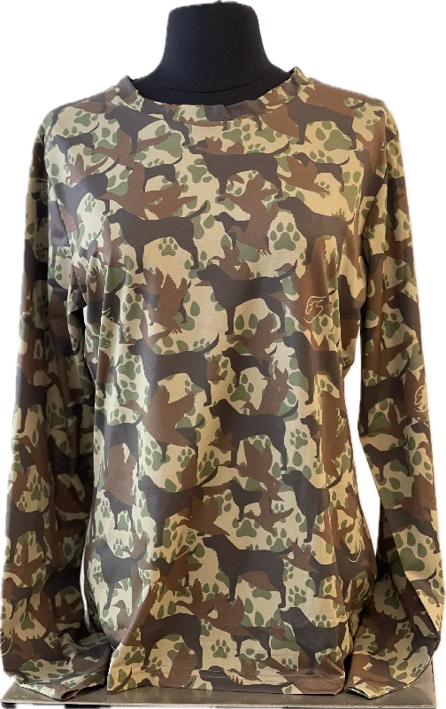 Lazy Home Duck Dog Original Camo - Ladies Long Sleeve Performance T Shirt,  Sunproof SPF 50+