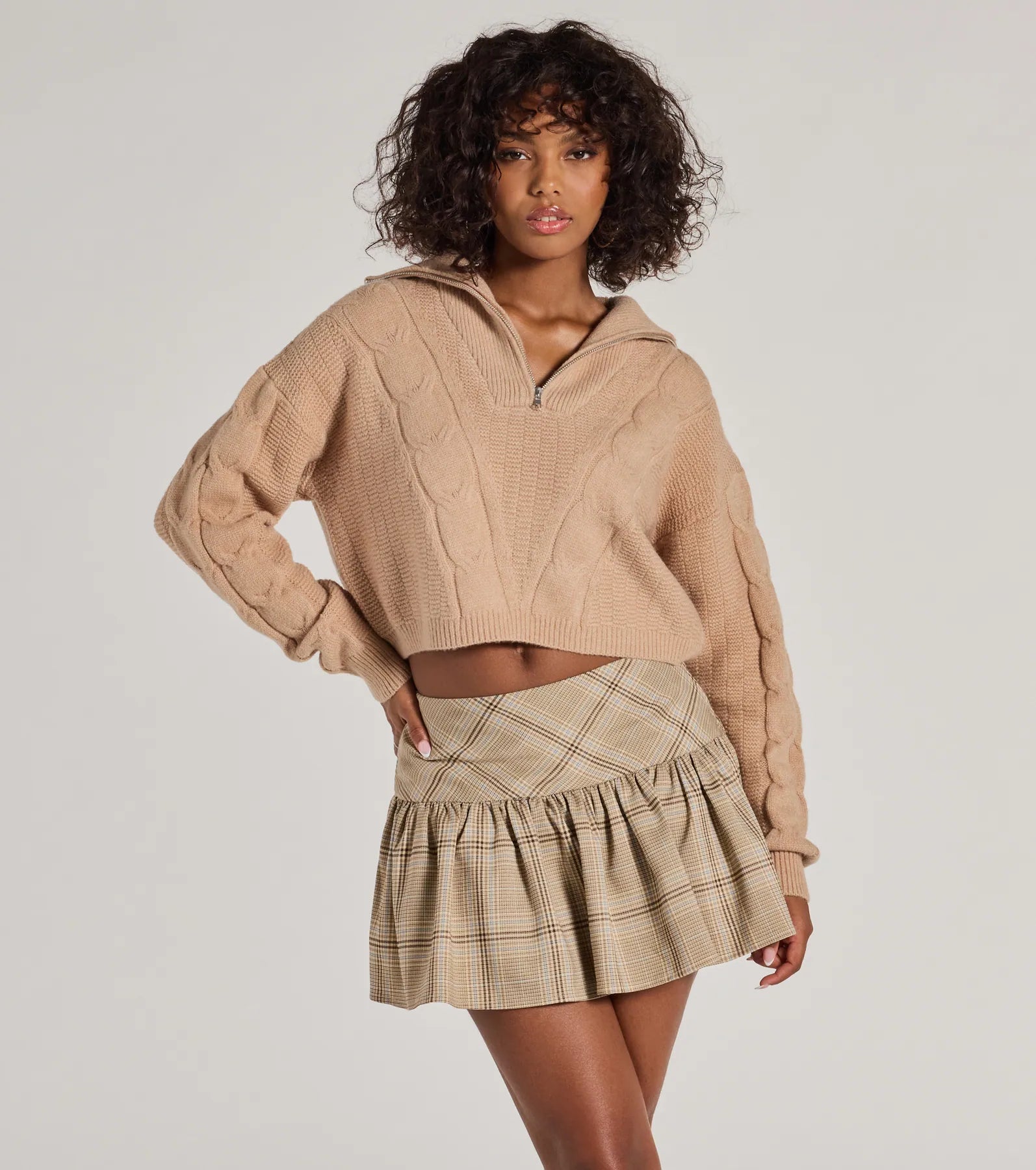 Soft Wearables Elevated Cozy Half-Zip Cable Knit Sweater