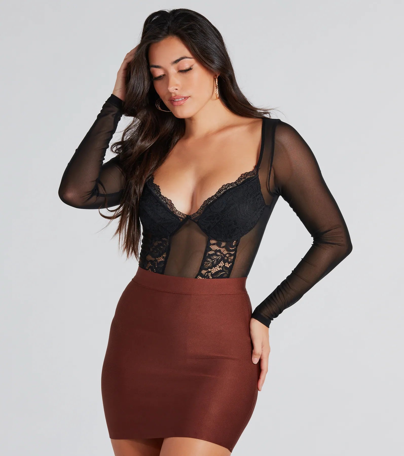 Low-key Luxury Exquisite Taste Lace Mesh Long Sleeve Bodysuit