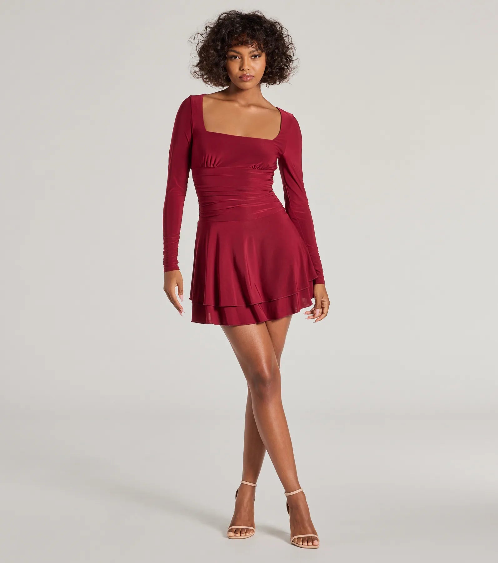 Mid-length Style Forever Sweet Long Sleeve Drop Waist Skater Dress