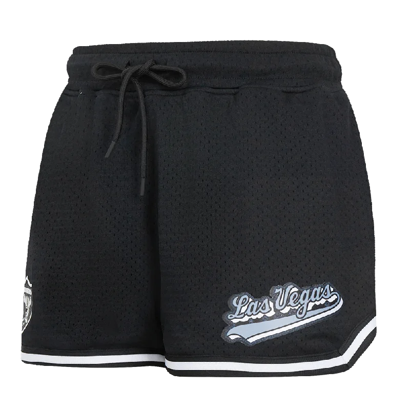 Weekend Comfort Wear NFL LAS VEGAS RAIDERS SCRIPT TAIL WOMEN'S MESH TAPE SHORT (BLACK)