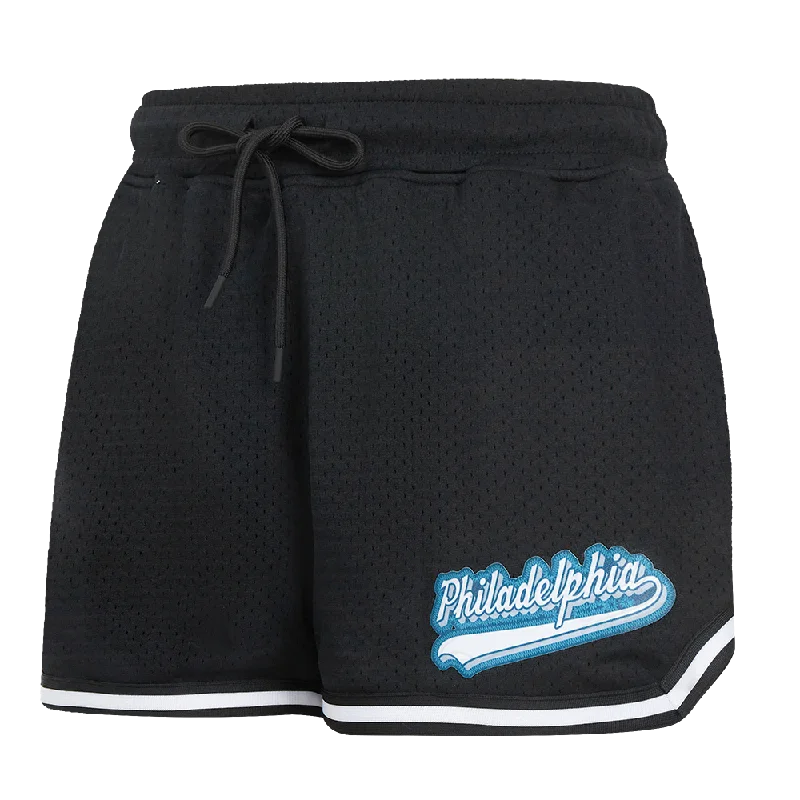 Soft Touch NFL PHILADELPHIA EAGLES SCRIPT TAIL WOMEN'S MESH TAPE SHORT (BLACK)