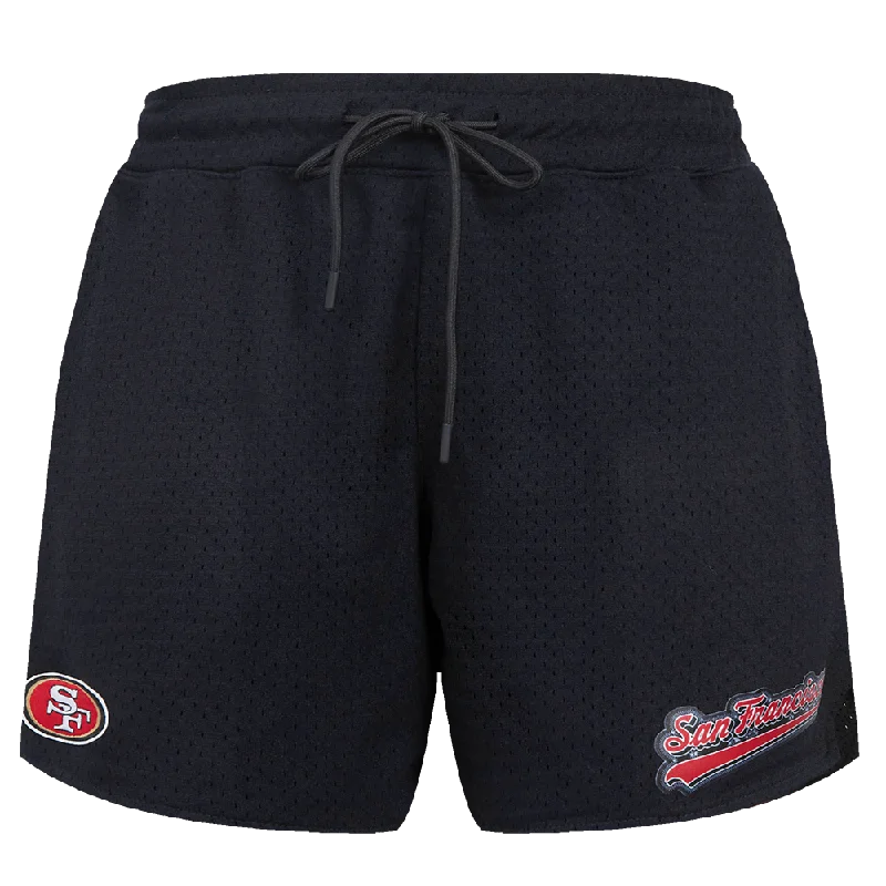 Comfy Layers NFL SAN FRANCISCO 49ERS SCRIPT TAIL WOMEN'S MESH TAPE SHORT (BLACK)