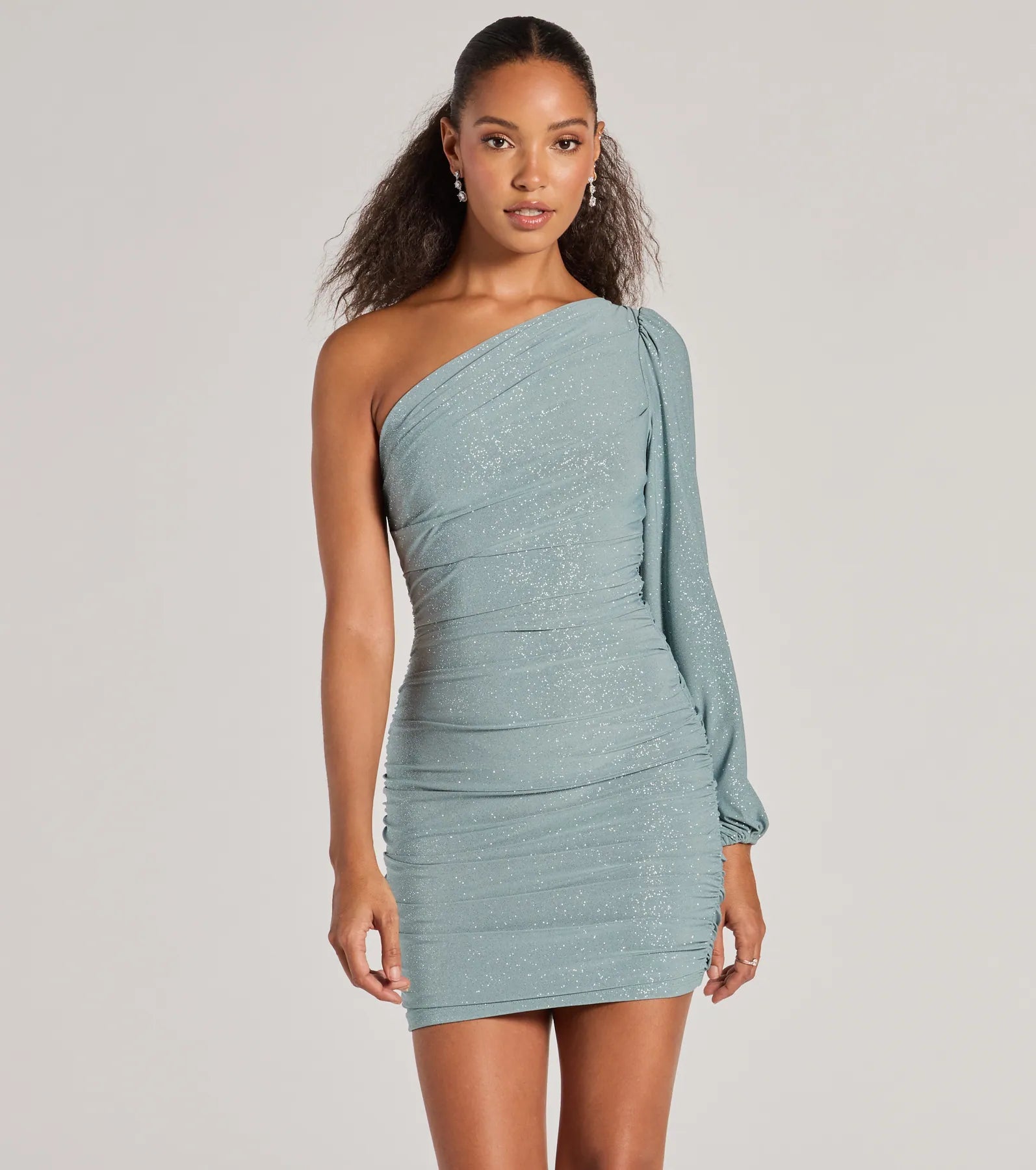 Urban Sense Glitzy Status One-Shoulder Glitter Knit Mini Dress