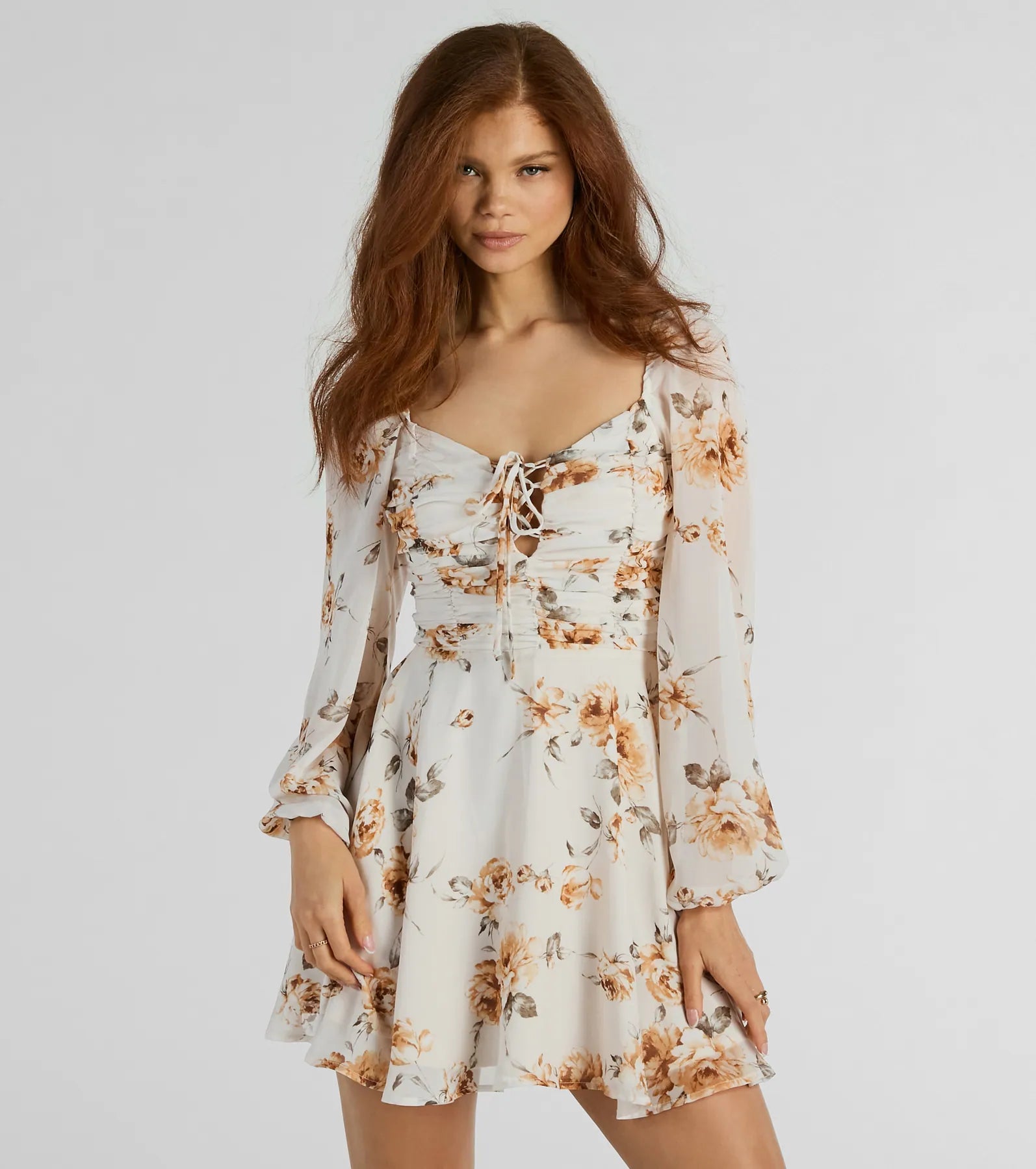 Comfortable Outfits Gorgeous Mood Lace Up Floral Chiffon Skater Dress