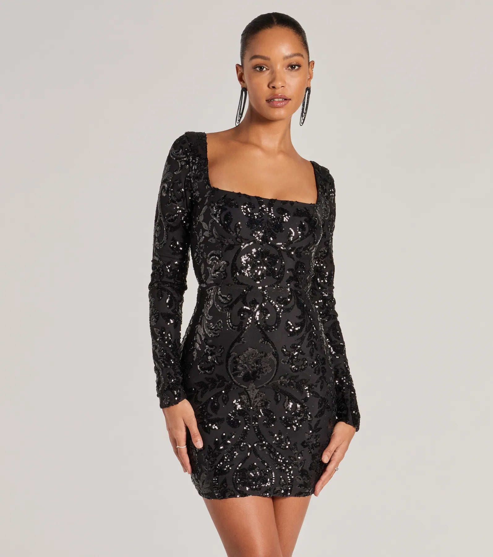 Casual Elegance Janine Lace-Up Long Sleeve Bodycon Sequin Mini Dress