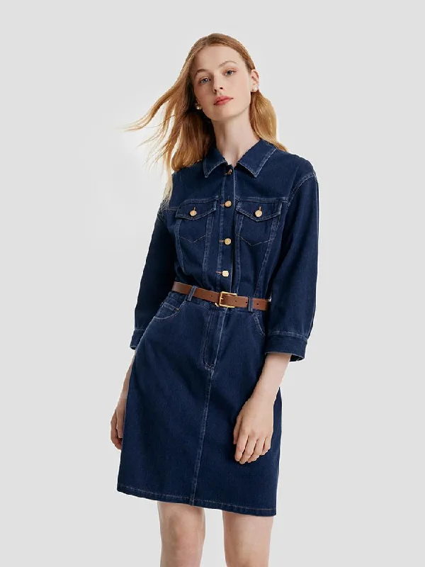Leisure Sports Denim Mini Dress With Belt