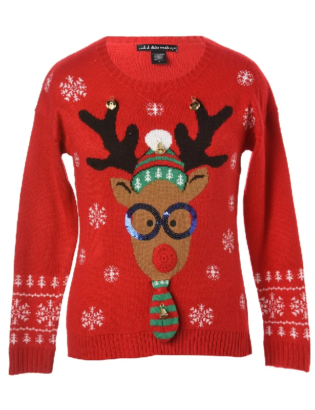 Bright Colors Reworked Christmas Jumper With Bells - M