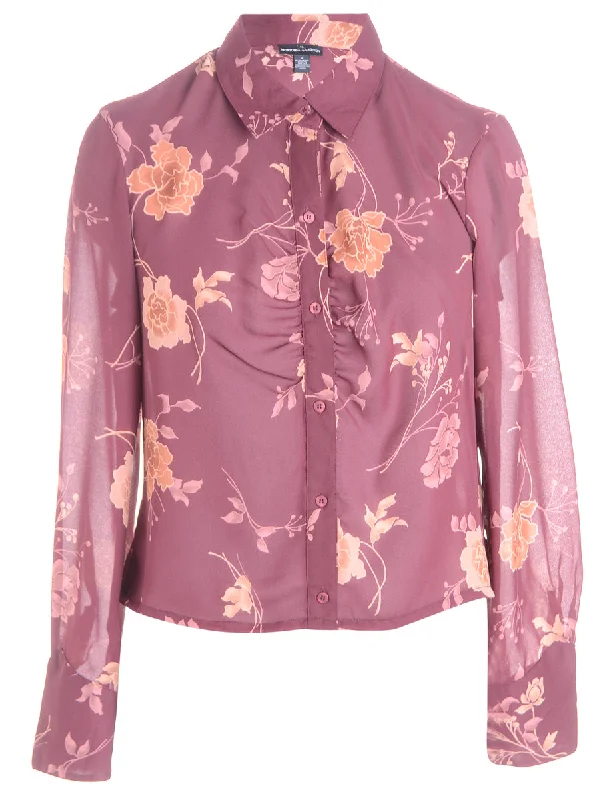 Trendy Items Reworked Claire Cropped Long Sleeve Printed Shirt - XL