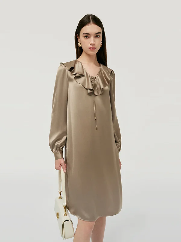Single-shoulder Neck Design Loose Ruffle Neck Women Midi Dress