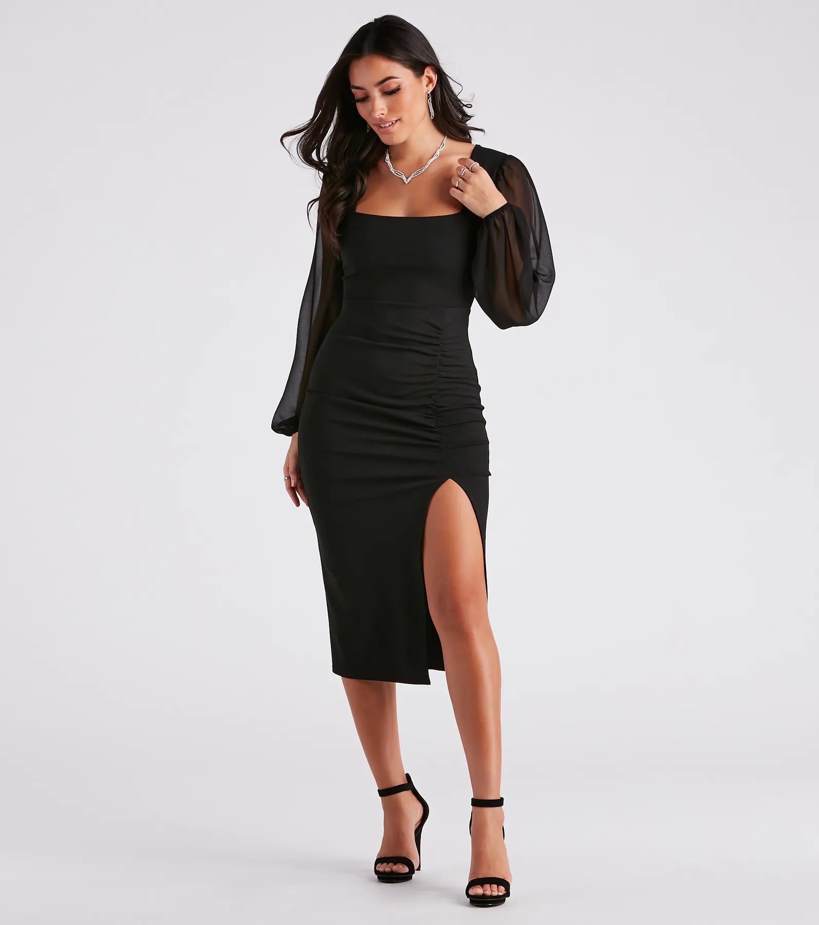 Cozy Outerwear Marjorie Formal Chiffon Sleeve Midi Dress