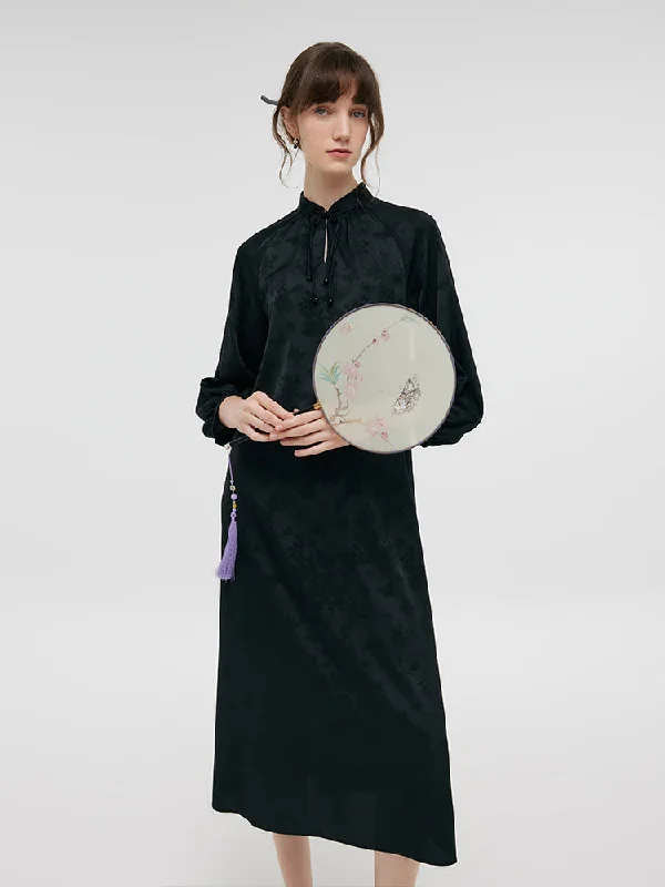 Lounge Chic New Chinese-Style Jacquard Women Qipao Midi Dress