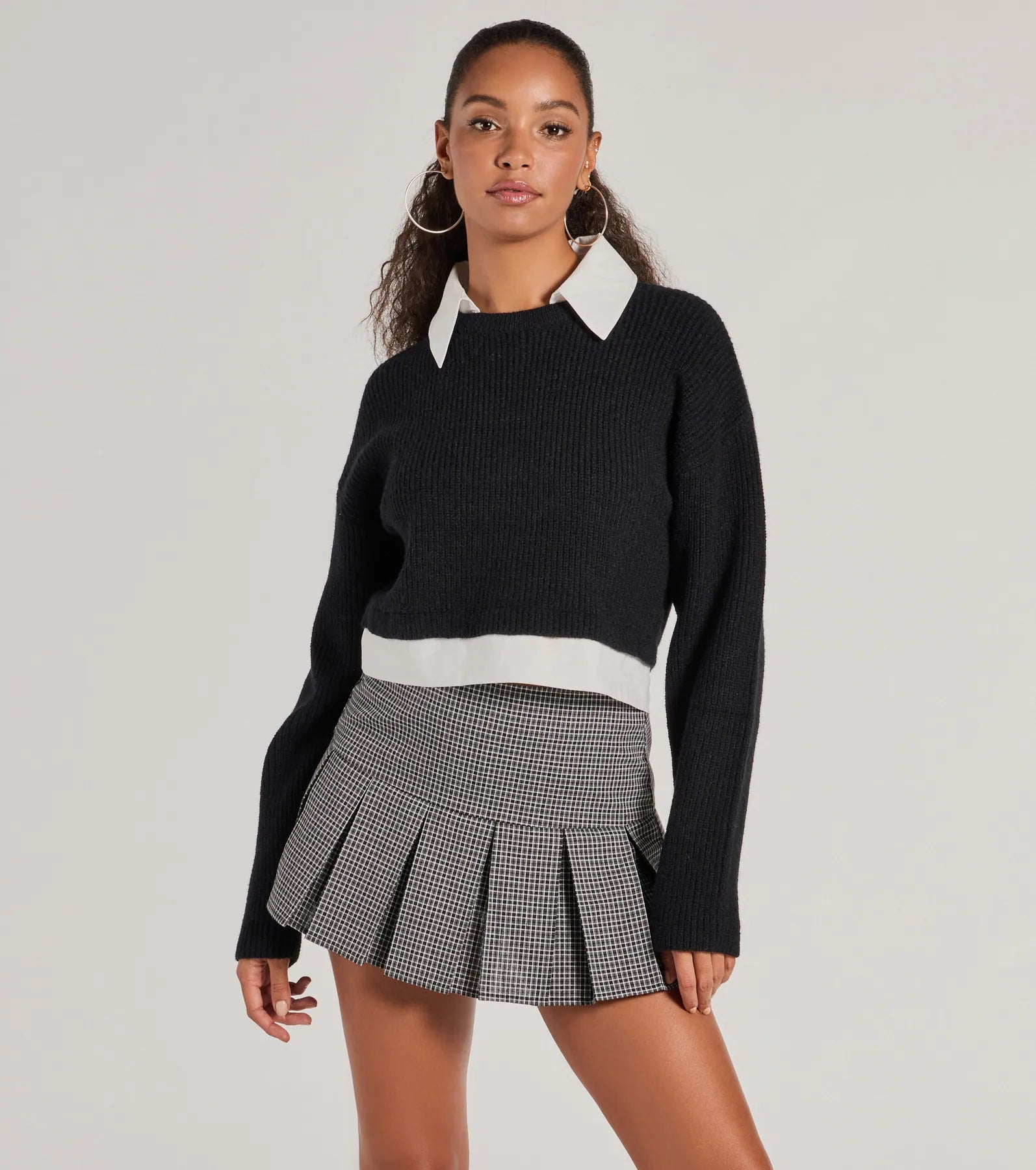 College Style Preppy Aesthetic Collared Crew Neck Sweater