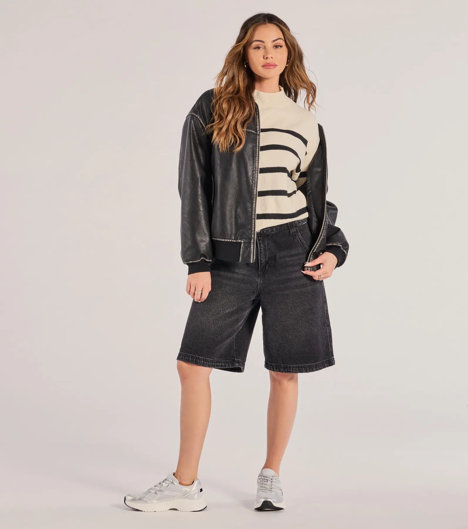 Modern Tailoring Preppy Casual Striped Knit Mock Neck Sweater