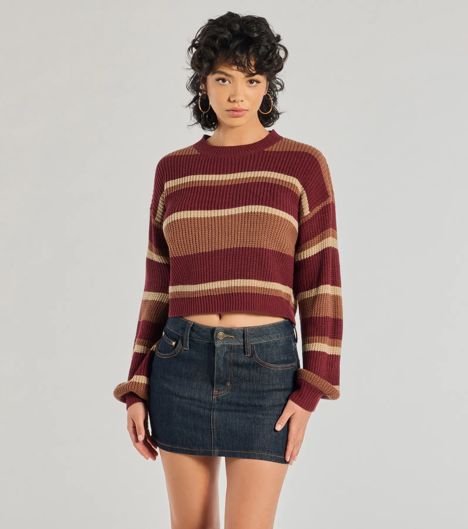Unique Design Preppy Style Striped Knit Crew Neck Sweater