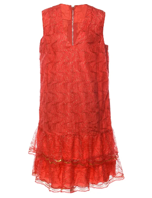 Economic Outlook Red 1960s Sparkly Lurex Mini Dress - L