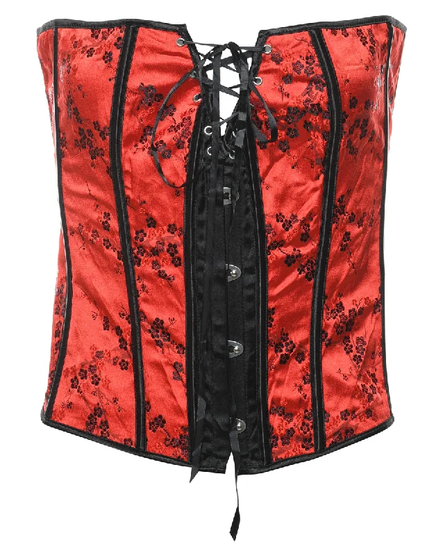 Personal Design Red Brocade Pattern Corset - S