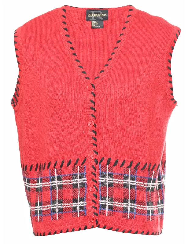 Trends Red Checked Sweater Vest - M