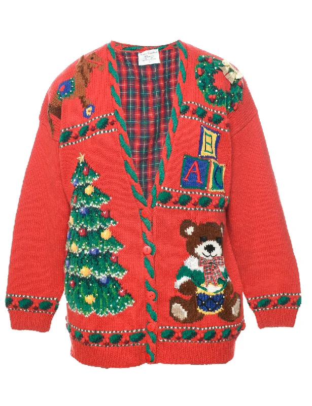 Fashion Must-have Red Christmas Cardigan - L