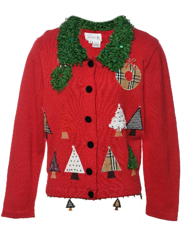 Cozy Fit Red Christmas Cardigan - M