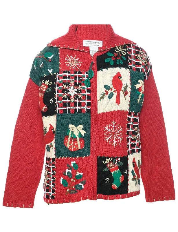 Chic Lounge Red Christmas Cardigan - M