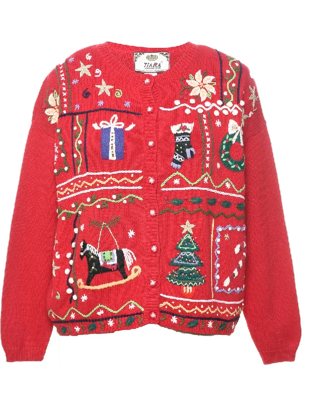 Fresh Comfort Red Christmas Cardigan - S