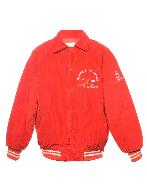 Sporty Comfort Red Corduroy Hockey Team Jacket - XL