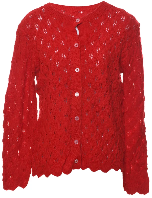Simple Chic Red Crochet Cardigan - L
