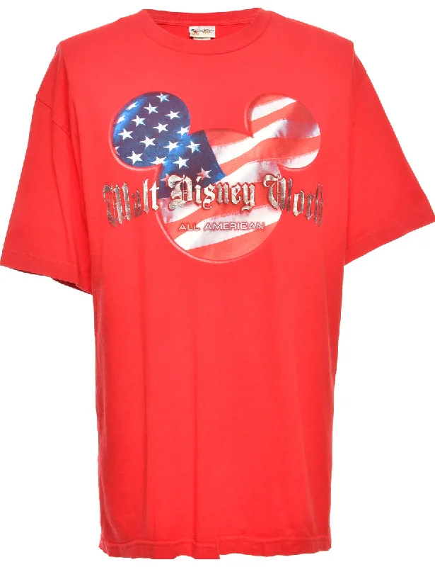 Elegant Dressing Red Disney Printed T-shirt - L