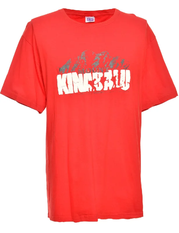 Warm And Comfortable Red Printed T-shirt - XXL