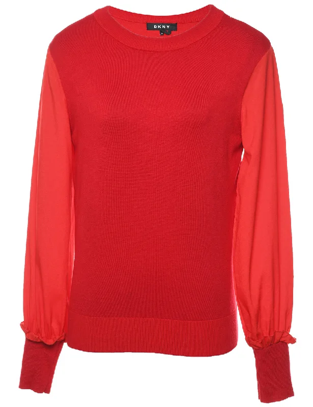 Elegant And Simple Red Sheer Sleeved Top - M