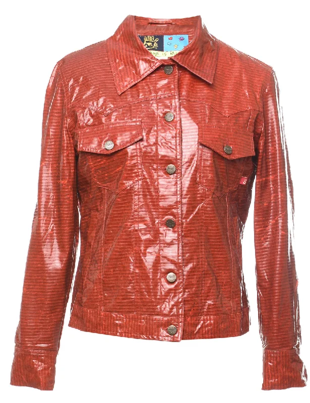 Light And Breathable Red Shiny Y2K PVC Leather Jacket - M