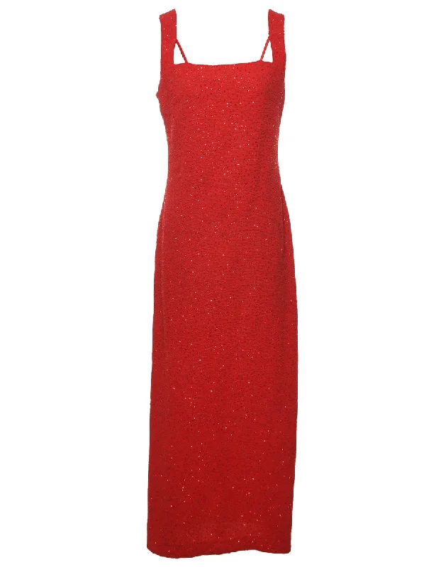 Soft And Comfortable Red Sparkly Evening Dress - M
