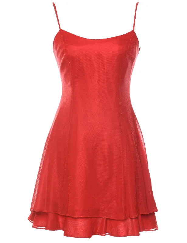 Elegant And Charming Red Strappy Ruffled Mini Evening Dress - M
