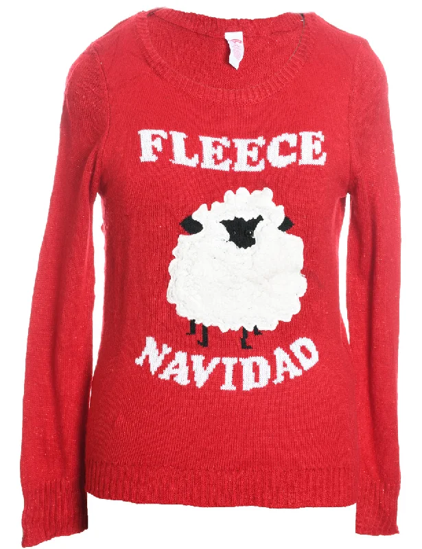 Editorial Design Red & White Fleece Navidad Knit Jumper - L