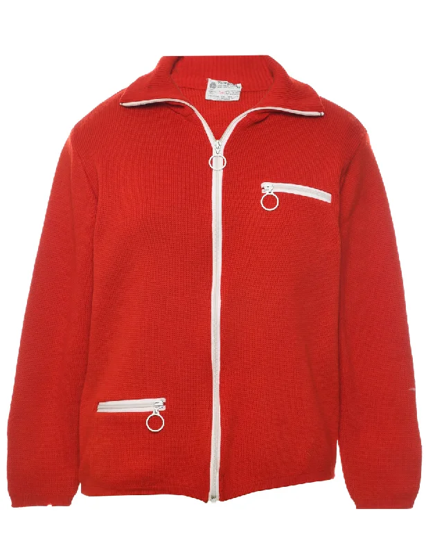 Comfortable Series Red Wool Cardigan - M