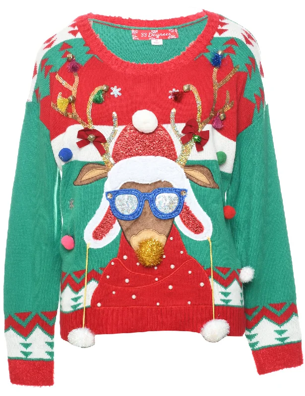 Luxury Fashion Reindeer Christmas Jumper - M