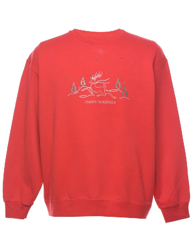 Comfortable Wear Reindeer Christmas Sweatshirt - L