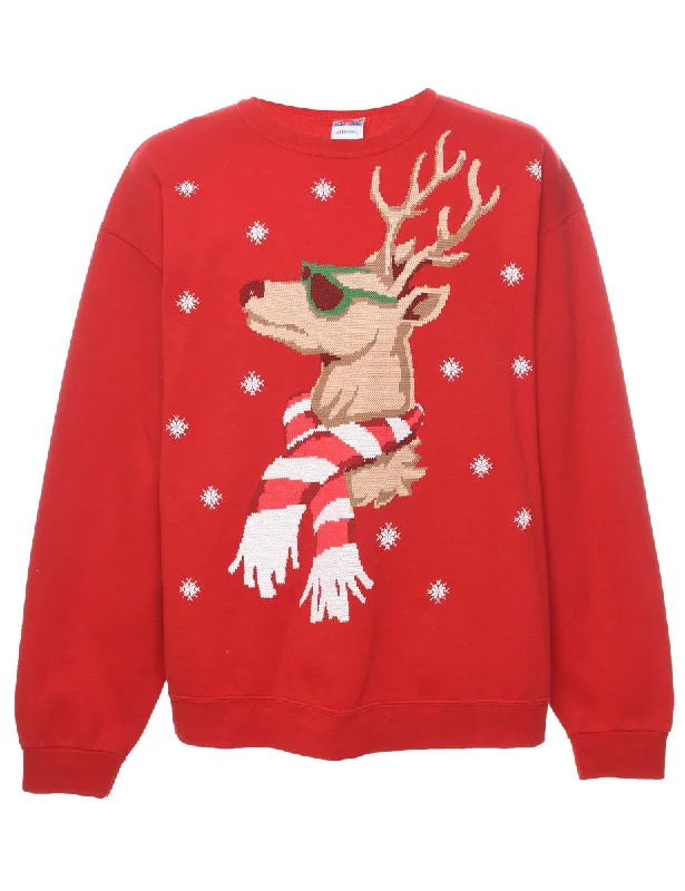 Unique Fashion Reindeer Christmas Sweatshirt - XL