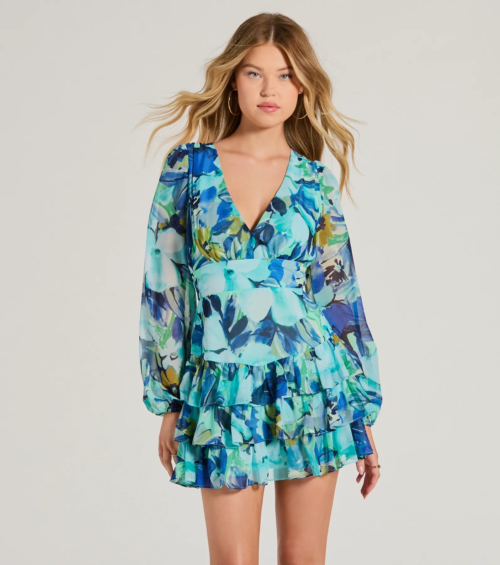 Preview New Products Right Impression V-Neck Floral Ruffle Skater Dress