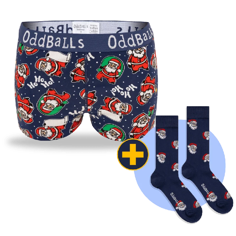 Classic Retro Santa Claus Bundle - Ladies Boxer Shorts + Socks Bundle